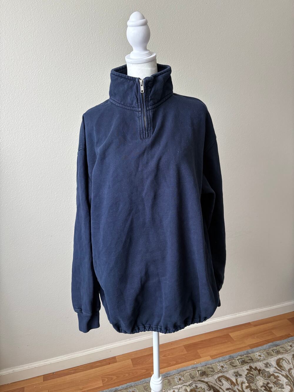 Brandy Melville Navy Oversized Quarter Zip Sweatshirt Pullover Drawstring Hem M